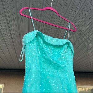 Y2K Mori Lee Vintage Teal Beaded Prom Dress